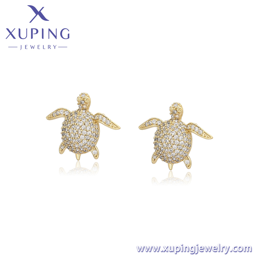 14K Gold Color Full Paved Cubic Zirconia Sea Turtle Stud Earrings - Xuping Jewelry